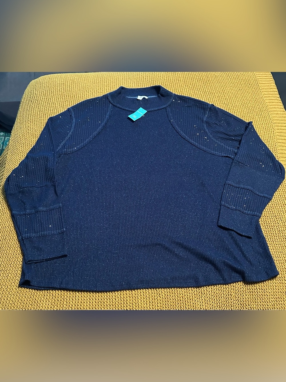 Plus size Navy Blue Sparkle Knit Long Sleeve Top 3X
